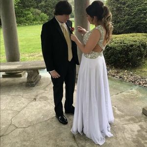 White and gold prom dress